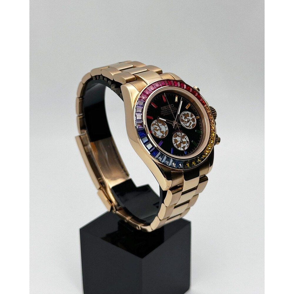 Custom Seiko Mod • Rose Gold Double Rainbow Daytona vk63 • 39.5mm